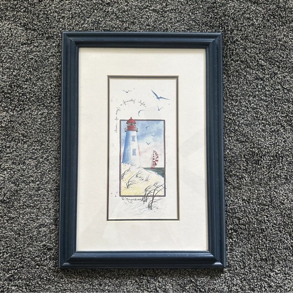 Framed Print Of Lighthouse 11x16 Signed D.Morgan 1994 Inspirational Print. - Picture 1 of 6